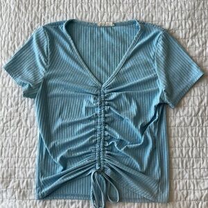 Olivia Rae Sky Blue Ruched V-Neck Tee